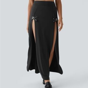 High-waisted decorative buckle 2-in-1 Maxi skirt